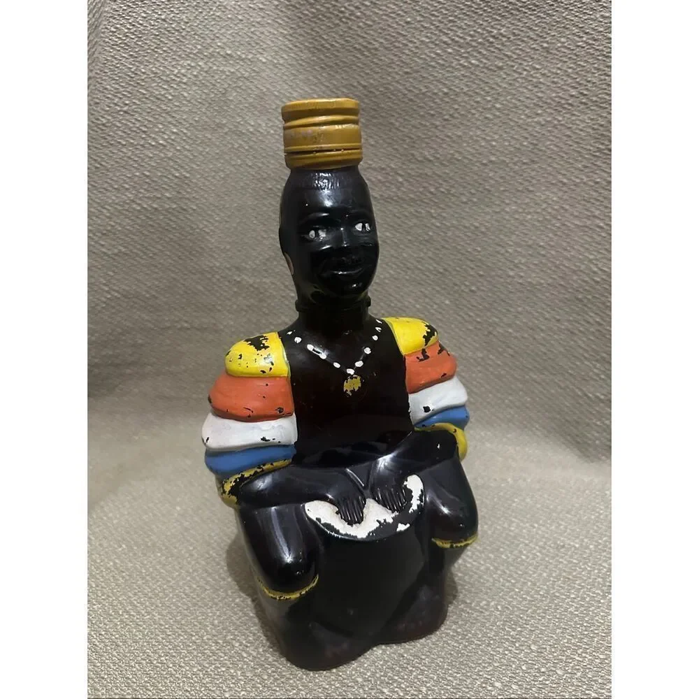 Vintage1970s Old Oak Rum Bottle Angostura Trinidad Native Drummer No Hat Empty